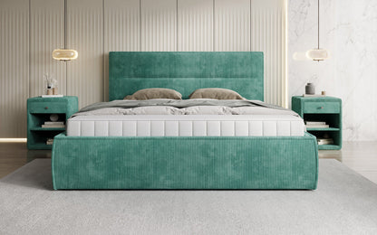 Designer Polsterbett Merry in Cord mit Stauraum