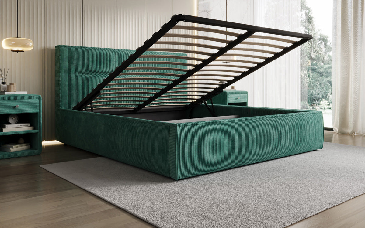 Designer Polsterbett Merry in Cord mit Stauraum