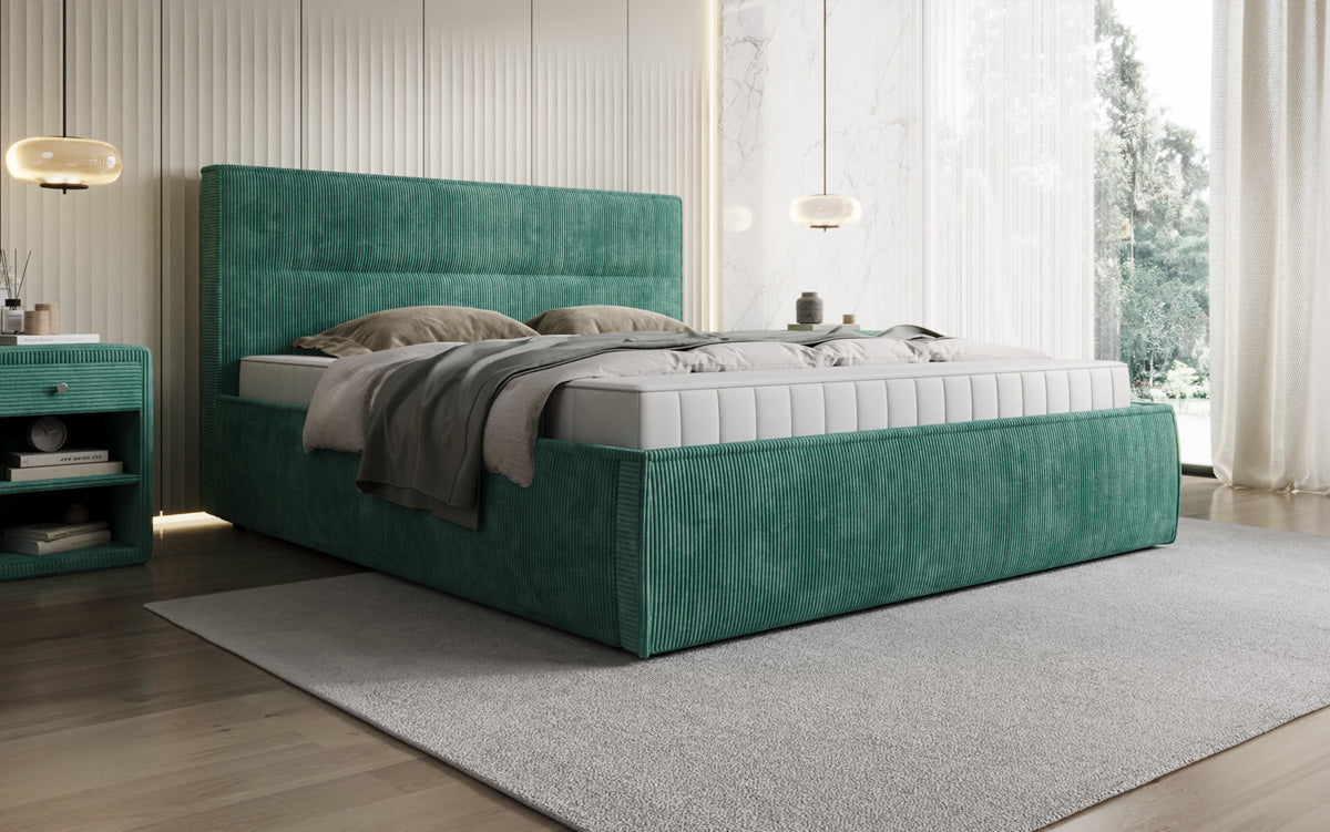 Designer Polsterbett Merry in Cord mit Stauraum