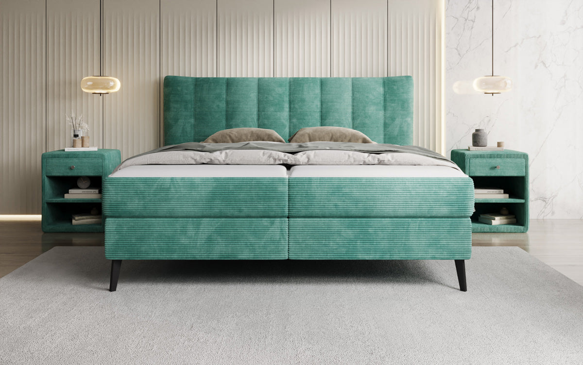 Luxusbetten24 Ines Boxspringbett Cord mit Stauraum 140‑200 cm Größe