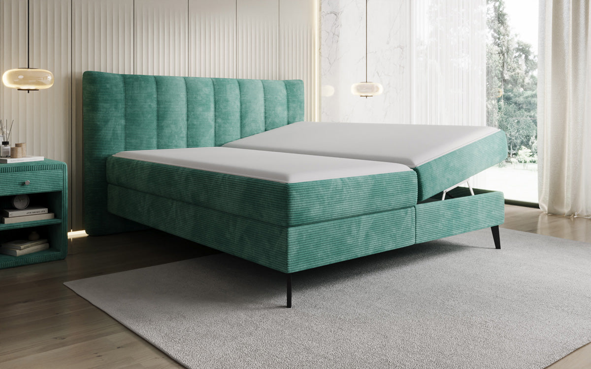 Luxusbetten24 Ines Boxspringbett Cord mit Stauraum 140‑200 cm Größe