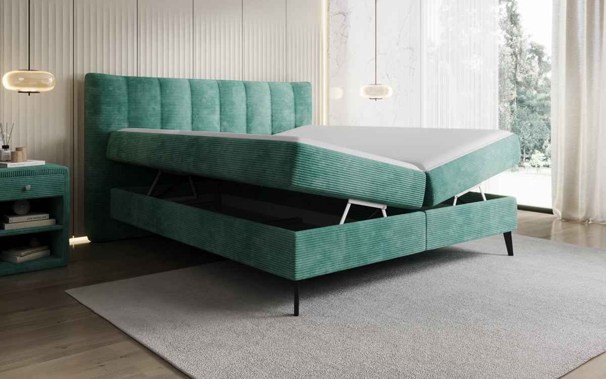 Luxusbetten24 Ines Boxspringbett Cord mit Stauraum 140‑200 cm Größe