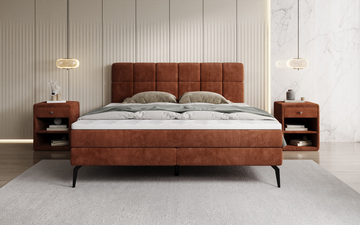 Luxusbetten24 Vera Boxspringbett Cord Design mit hohen Füßen