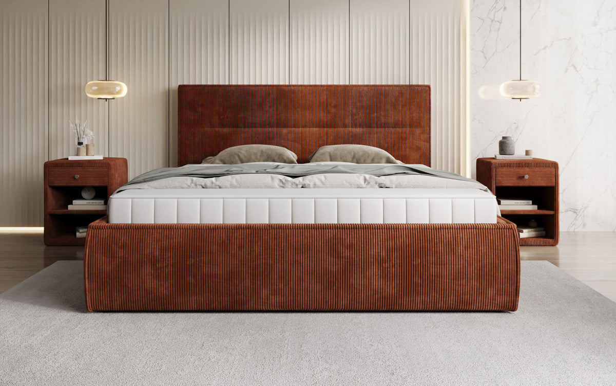 Designer Polsterbett Merry in Cord mit Stauraum