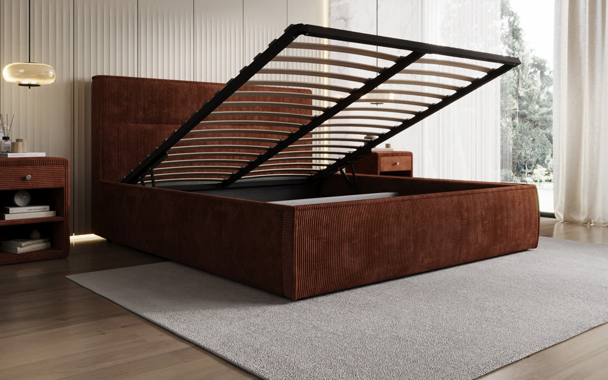 Designer Polsterbett Merry in Cord mit Stauraum