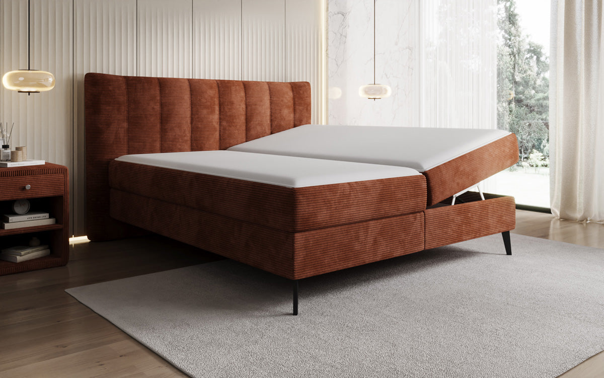 Luxusbetten24 Ines Boxspringbett Cord mit Stauraum 140‑200 cm Größe