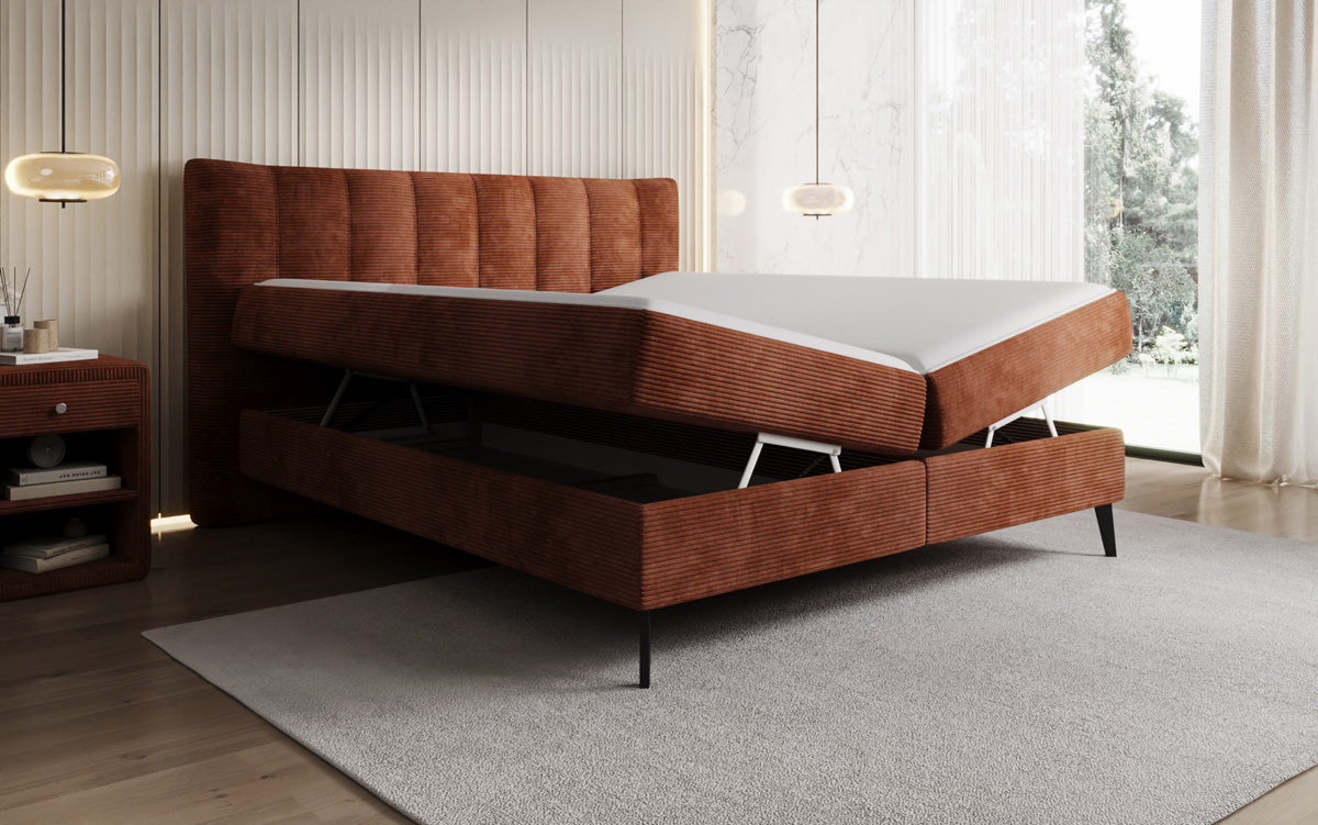 Luxusbetten24 Ines Boxspringbett Cord mit Stauraum 140‑200 cm Größe