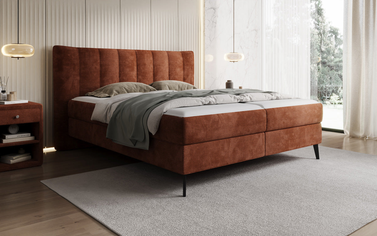 Luxusbetten24 Ines Boxspringbett Cord mit Stauraum 140‑200 cm Größe