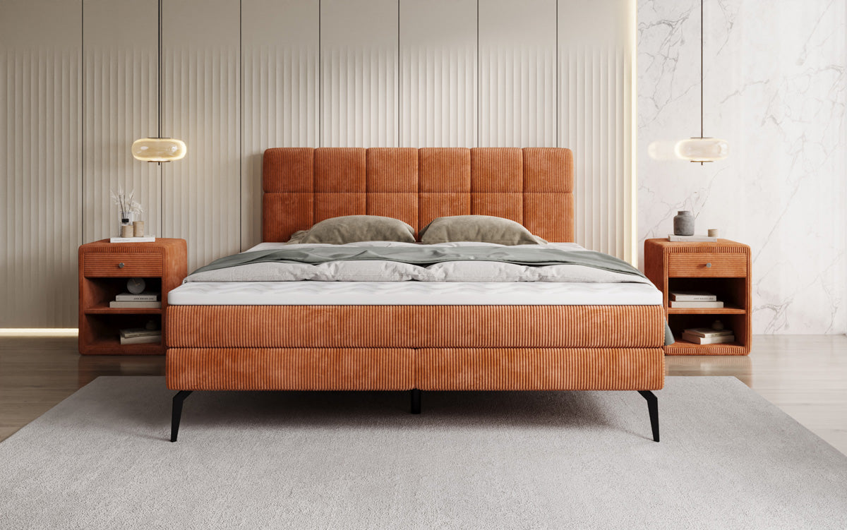 Luxusbetten24 Vera Boxspringbett Cord Design mit hohen Füßen
