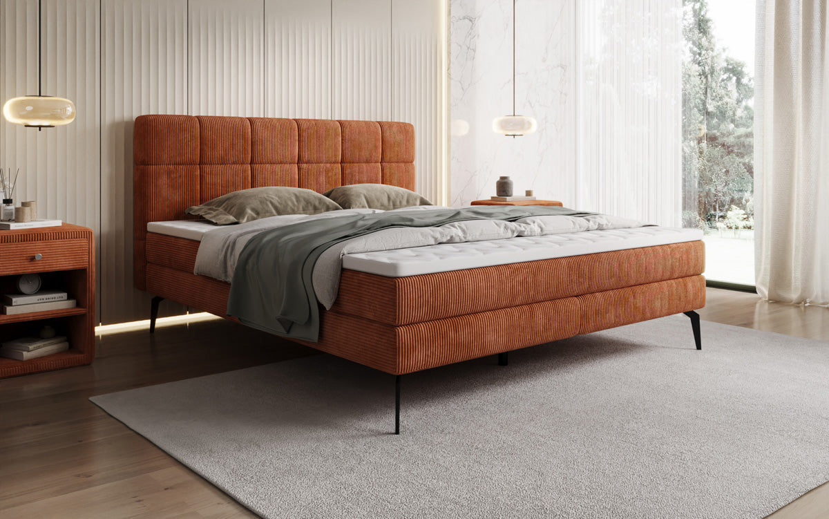Luxusbetten24 Vera Boxspringbett Cord Design mit hohen Füßen
