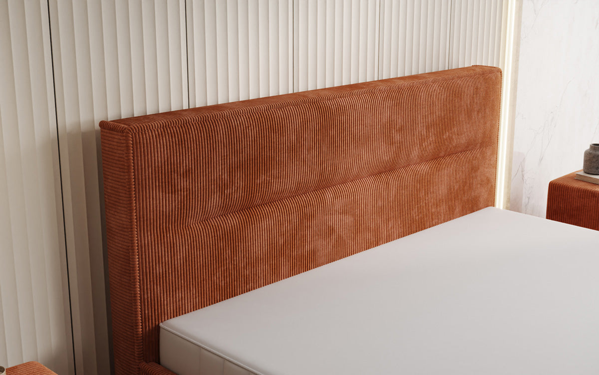 Designer Polsterbett Merry in Cord mit Stauraum
