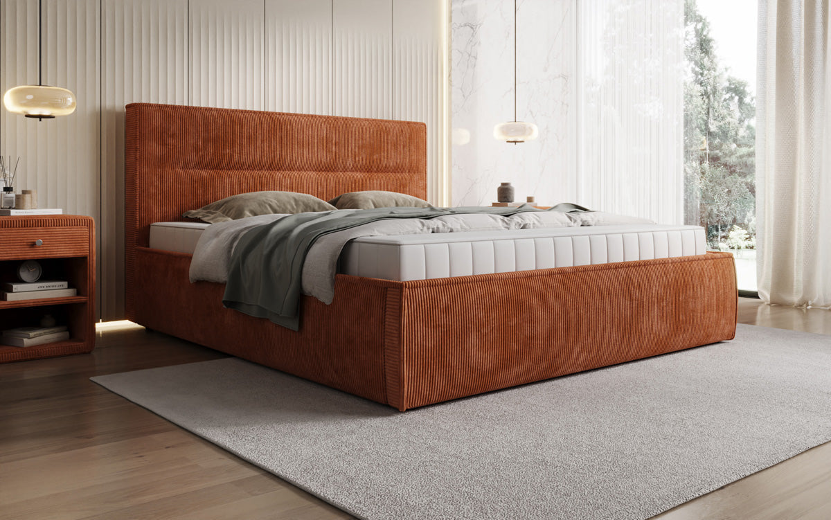 Designer Polsterbett Merry in Cord mit Stauraum