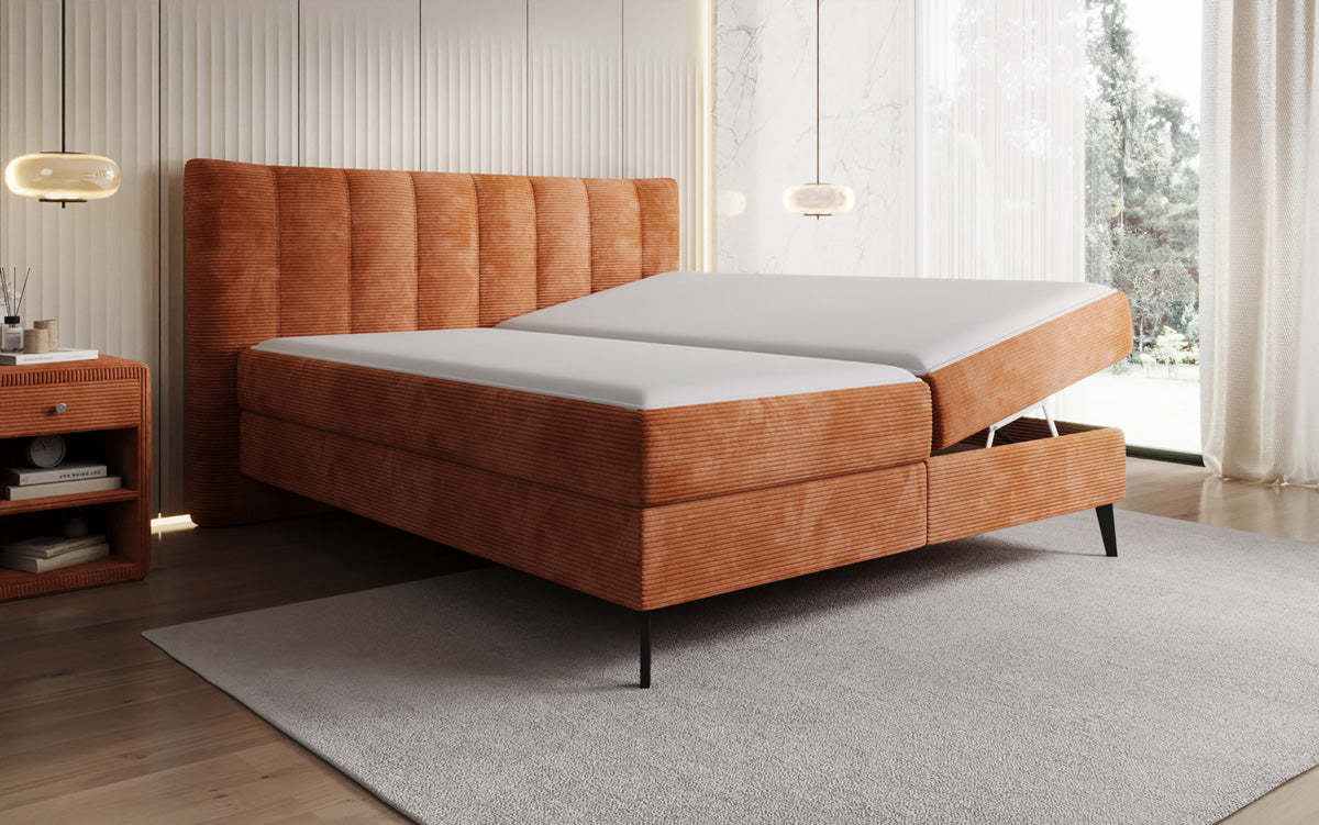 Luxusbetten24 Ines Boxspringbett Cord mit Stauraum 140‑200 cm Größe