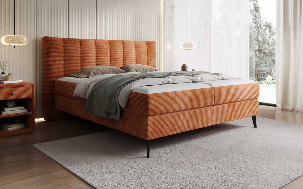 Luxusbetten24 Ines Boxspringbett Cord mit Stauraum 140‑200 cm Größe