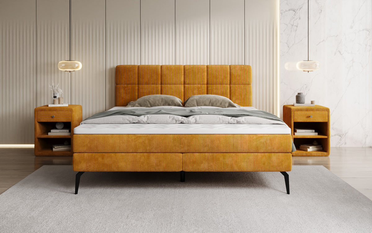 Luxusbetten24 Vera Boxspringbett Cord Design mit hohen Füßen