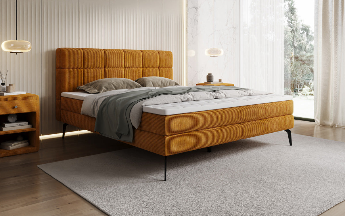 Luxusbetten24 Vera Boxspringbett Cord Design mit hohen Füßen