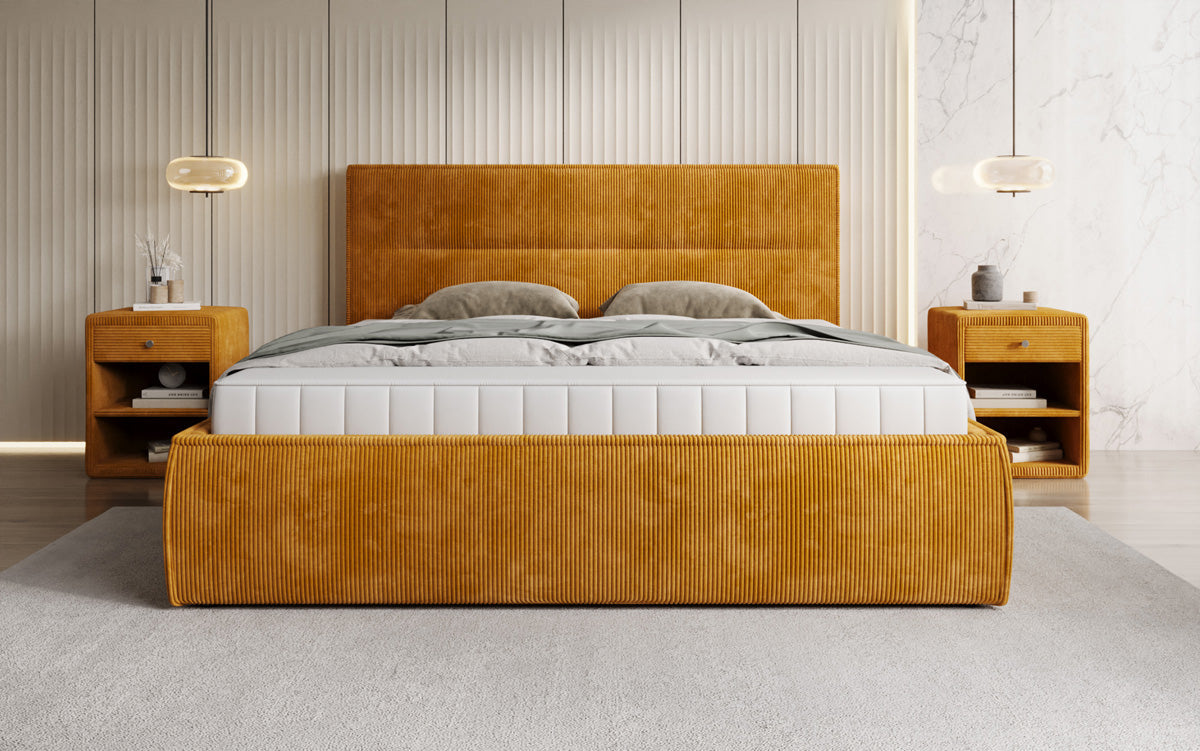 Designer Polsterbett Merry in Cord mit Stauraum