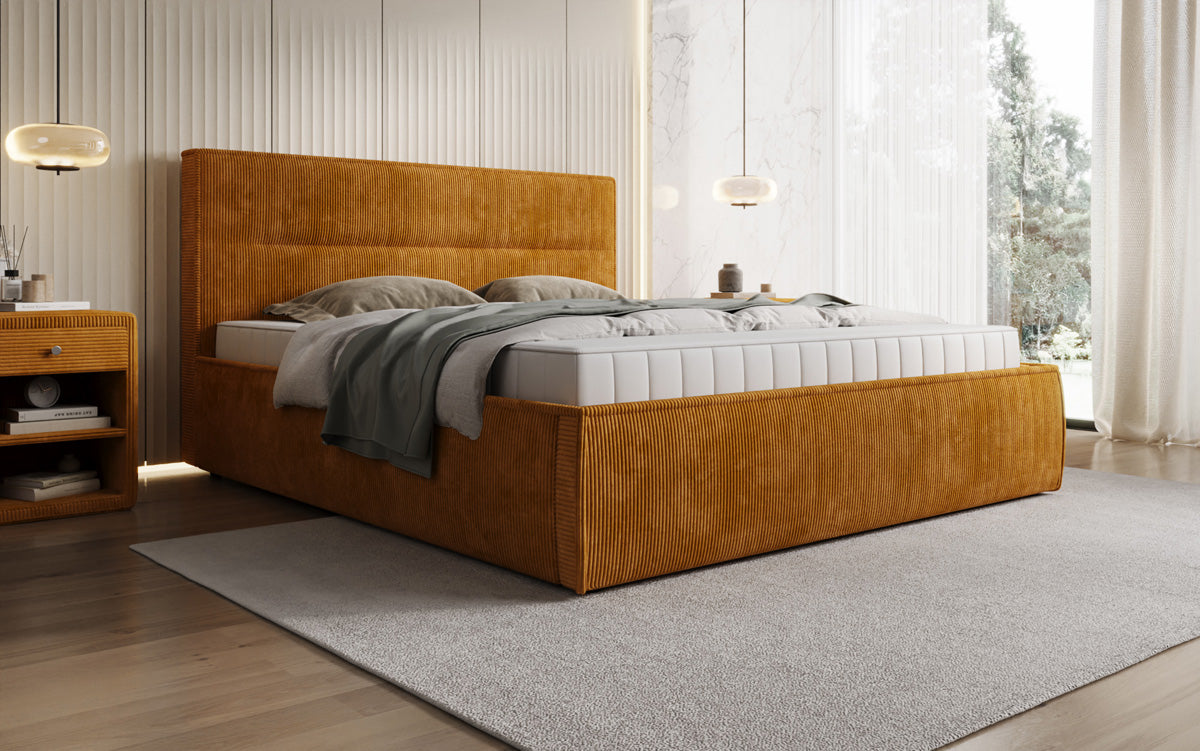 Designer Polsterbett Merry in Cord mit Stauraum