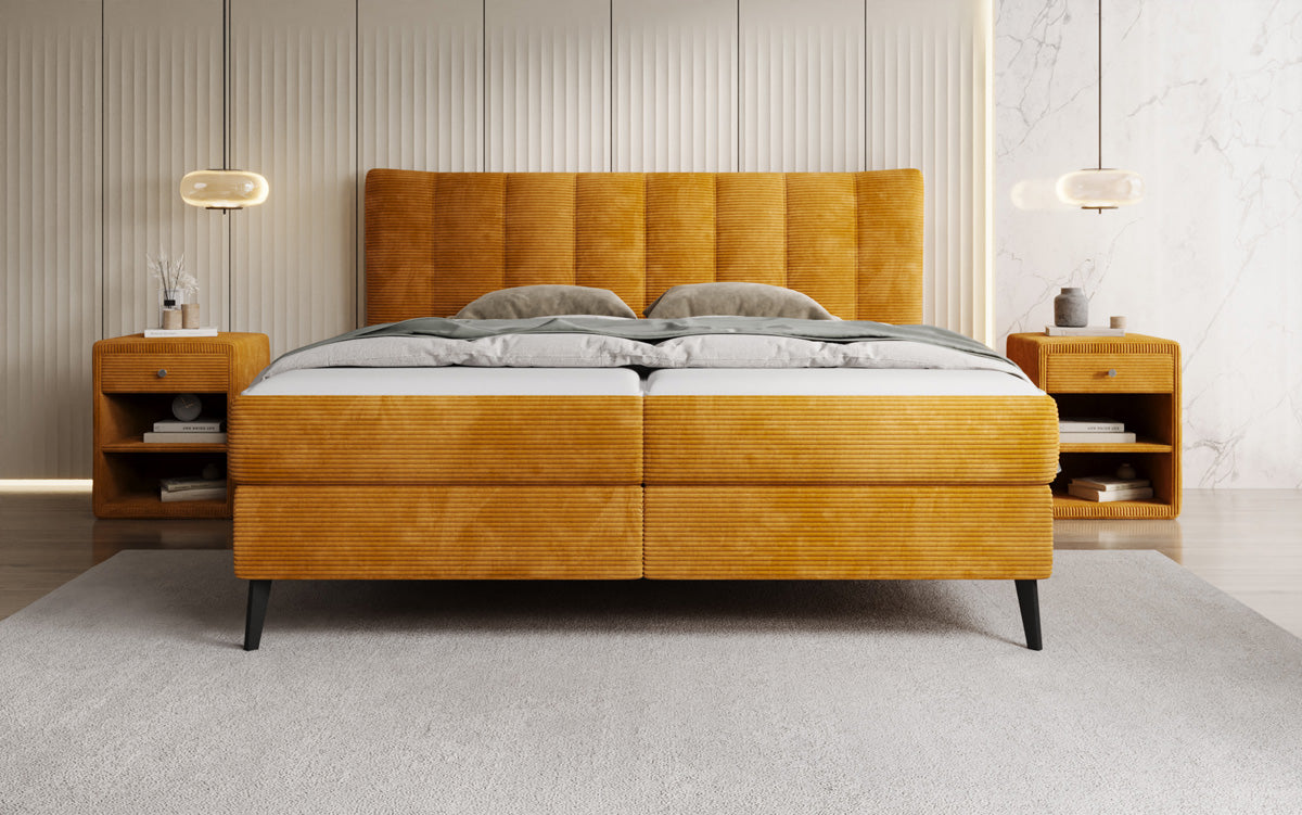 Luxusbetten24 Ines Boxspringbett Cord mit Stauraum 140‑200 cm Größe
