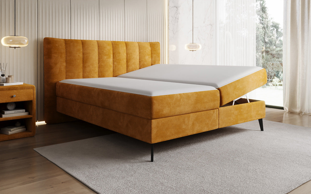 Luxusbetten24 Ines Boxspringbett Cord mit Stauraum 140‑200 cm Größe