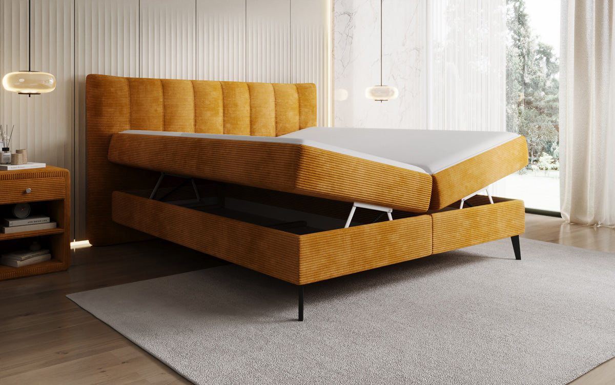 Luxusbetten24 Ines Boxspringbett Cord mit Stauraum 140‑200 cm Größe