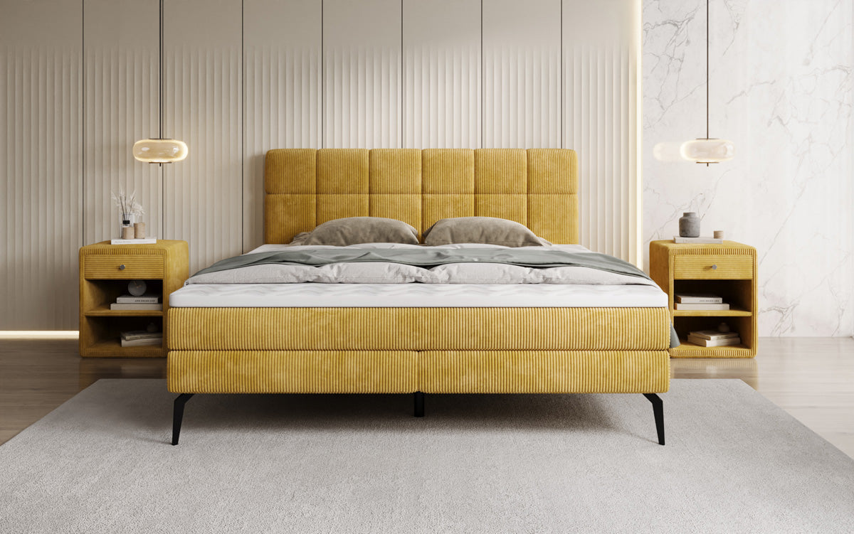 Luxusbetten24 Vera Boxspringbett Cord Design mit hohen Füßen