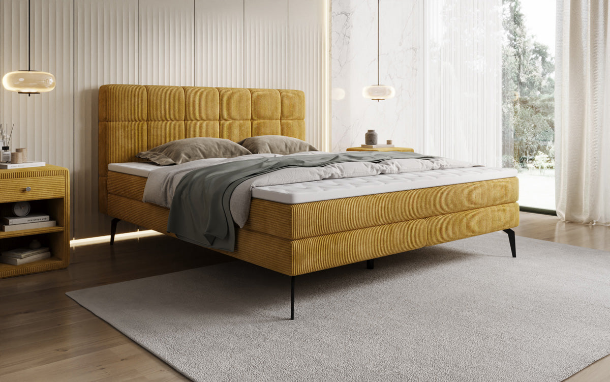 Luxusbetten24 Vera Boxspringbett Cord Design mit hohen Füßen
