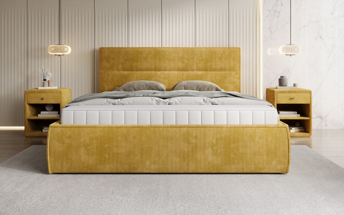 Designer Polsterbett Merry in Cord mit Stauraum