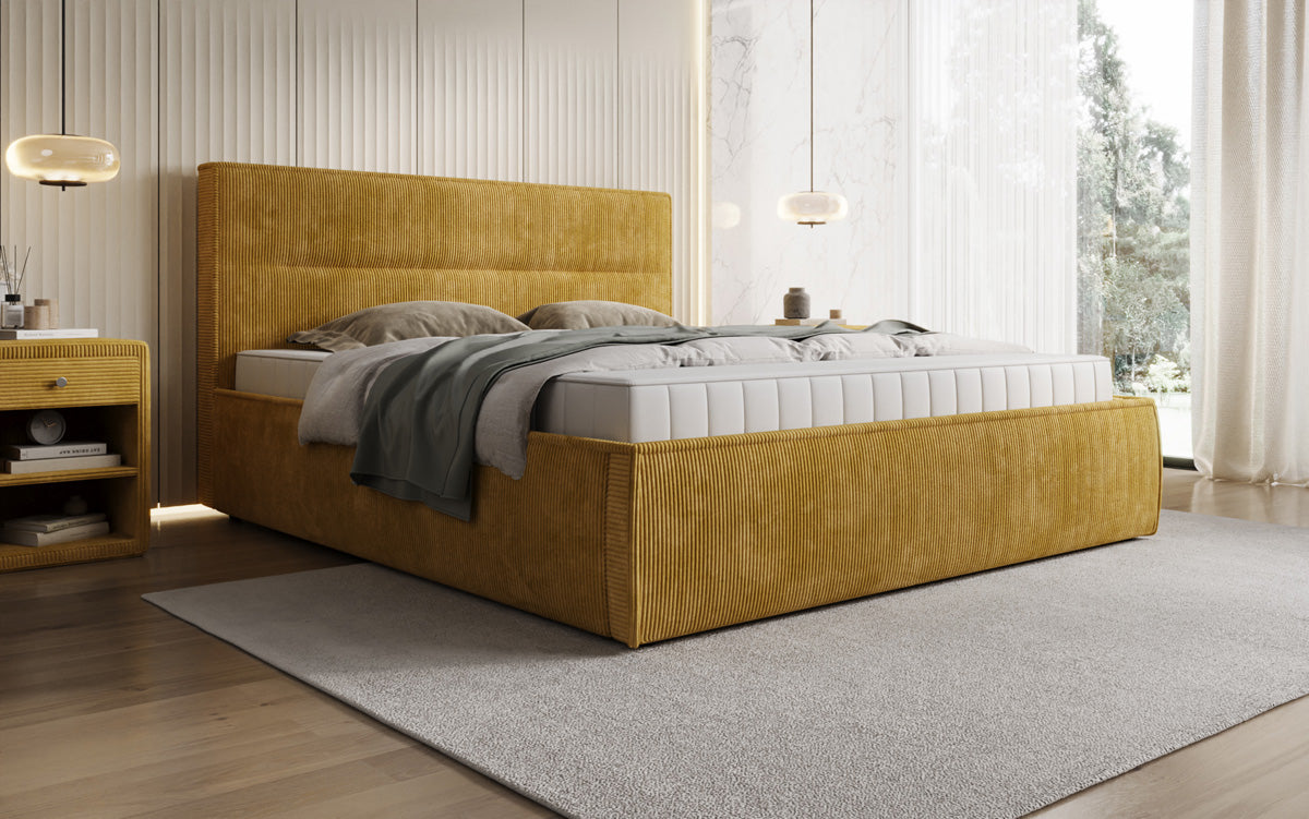 Designer Polsterbett Merry in Cord mit Stauraum