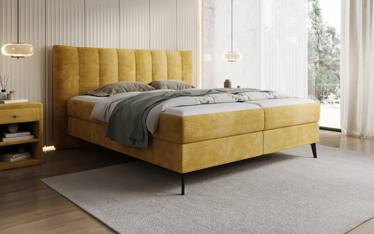 Luxusbetten24 Ines Boxspringbett Cord mit Stauraum 140‑200 cm Größe