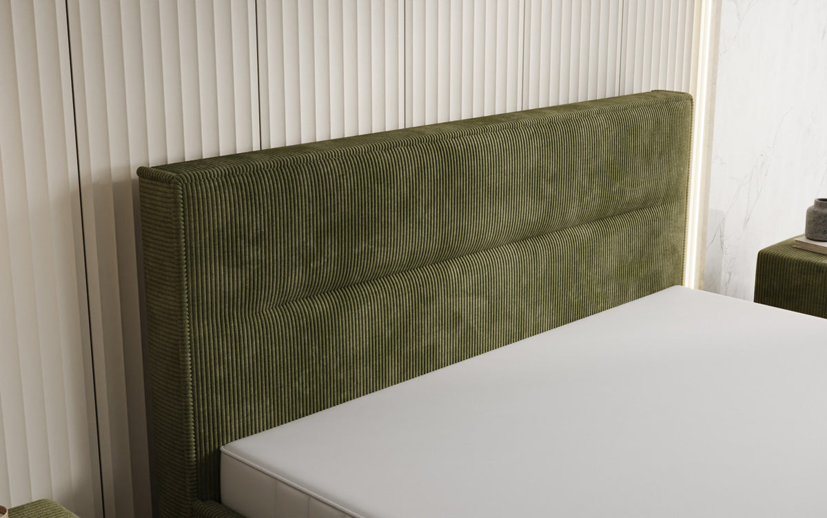 Designer Polsterbett Merry in Cord mit Stauraum