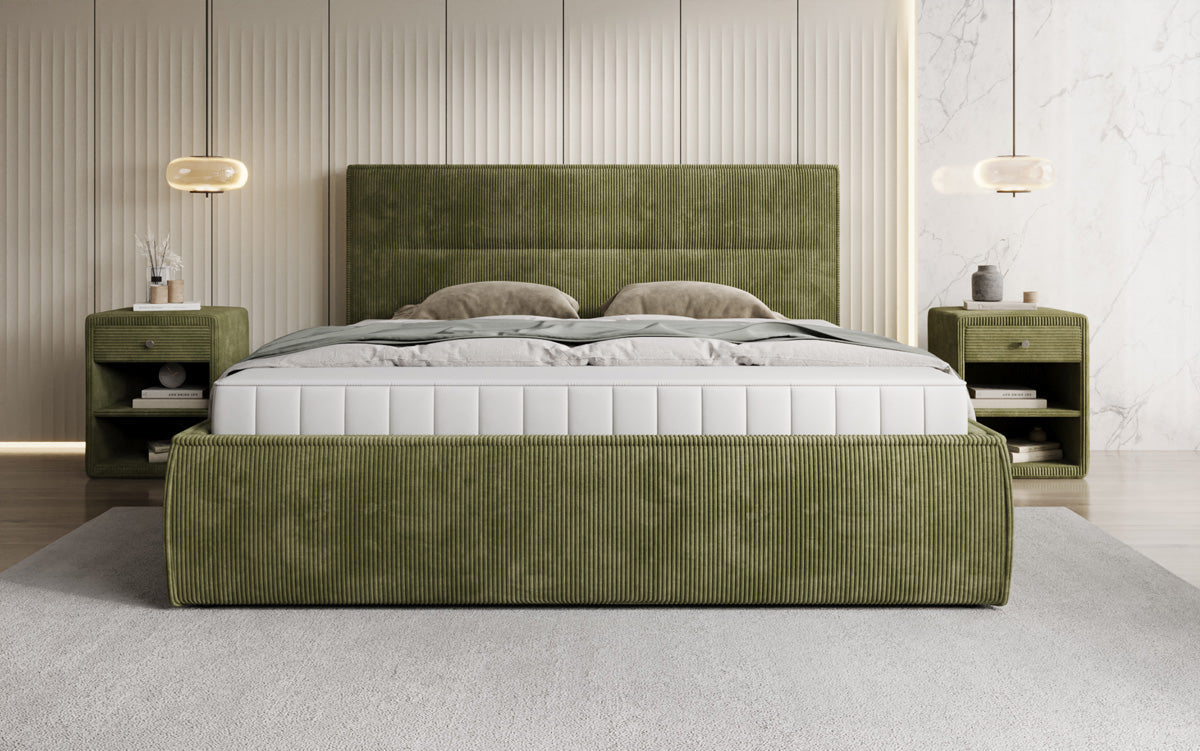 Designer Polsterbett Merry in Cord mit Stauraum