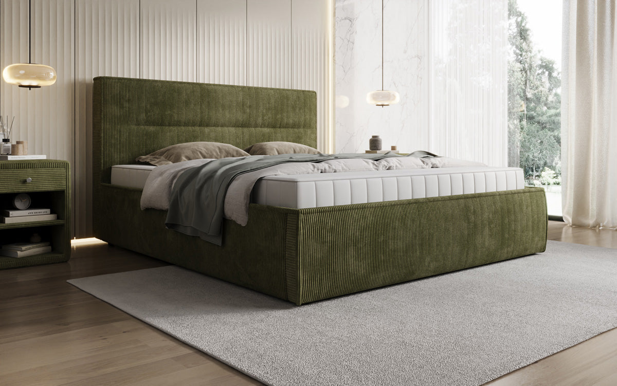 Designer Polsterbett Merry in Cord mit Stauraum