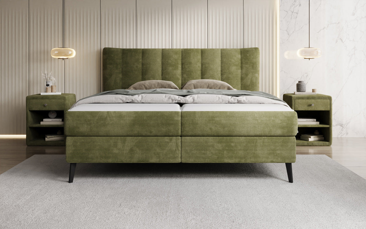 Luxusbetten24 Ines Boxspringbett Cord mit Stauraum 140‑200 cm Größe