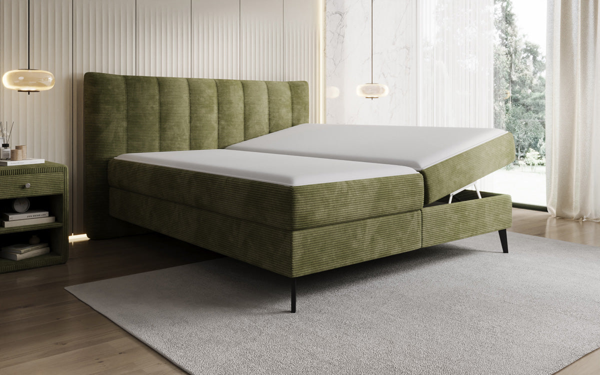 Luxusbetten24 Ines Boxspringbett Cord mit Stauraum 140‑200 cm Größe