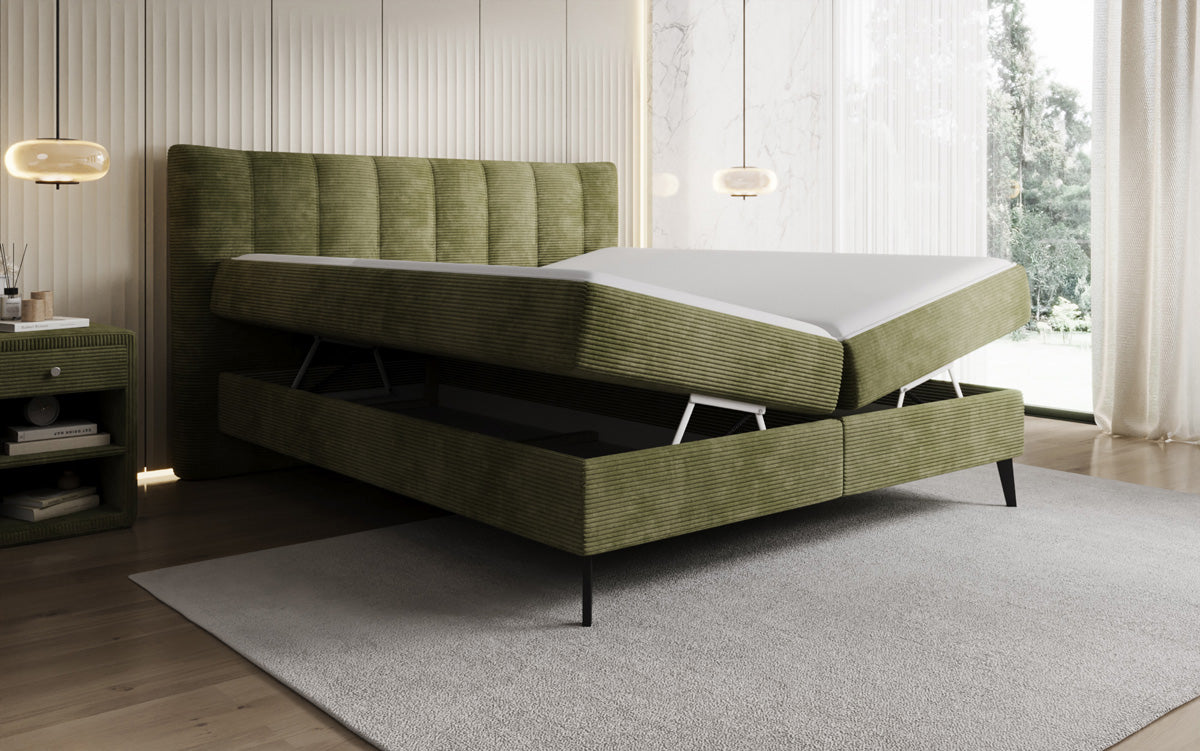 Luxusbetten24 Ines Boxspringbett Cord mit Stauraum 140‑200 cm Größe