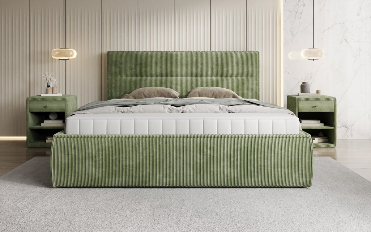 Designer Polsterbett Merry in Cord mit Stauraum