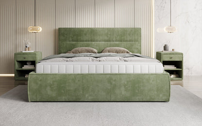Designer Polsterbett Merry in Cord mit Stauraum