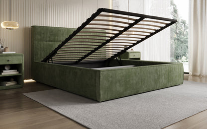 Designer Polsterbett Merry in Cord mit Stauraum
