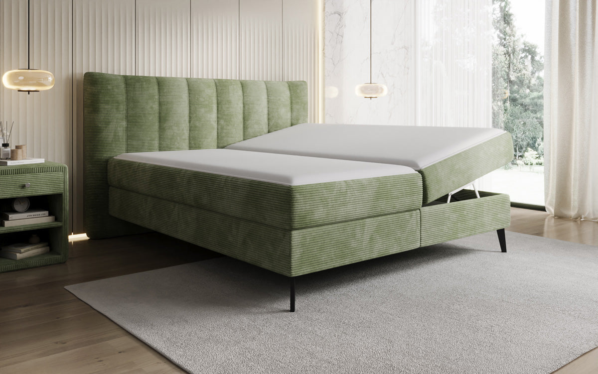 Luxusbetten24 Ines Boxspringbett Cord mit Stauraum 140‑200 cm Größe