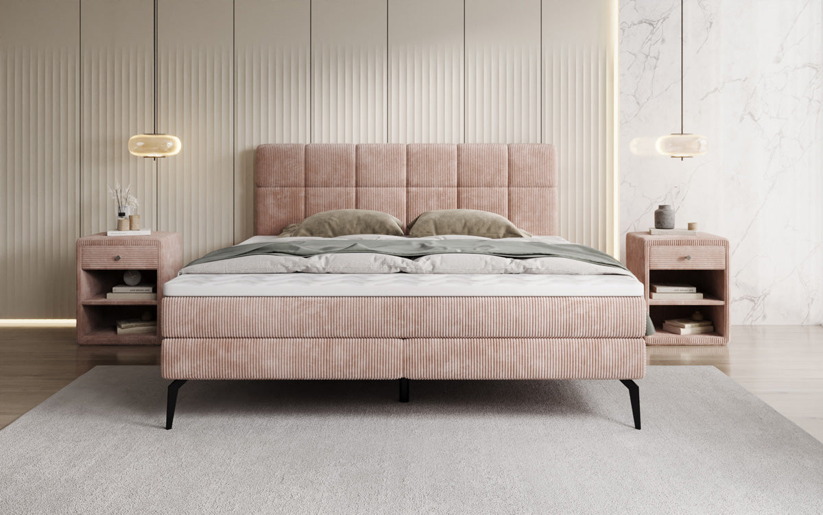 Luxusbetten24 Vera Boxspringbett Cord Design mit hohen Füßen