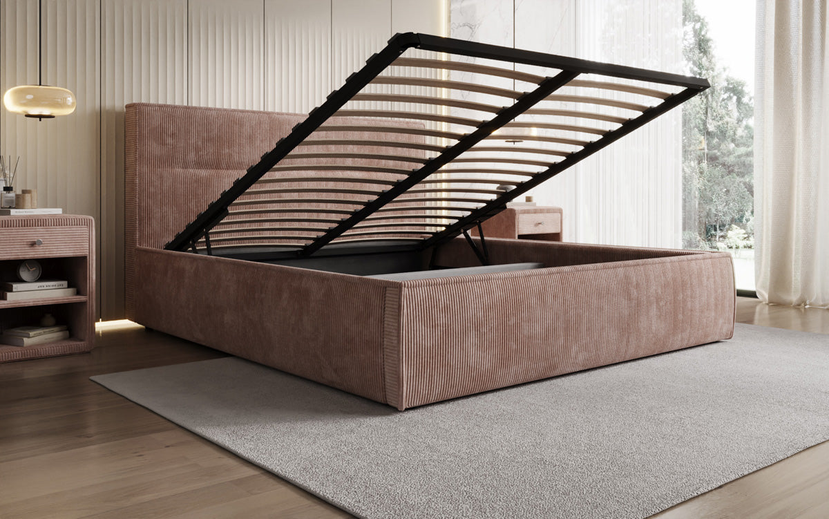 Designer Polsterbett Merry in Cord mit Stauraum