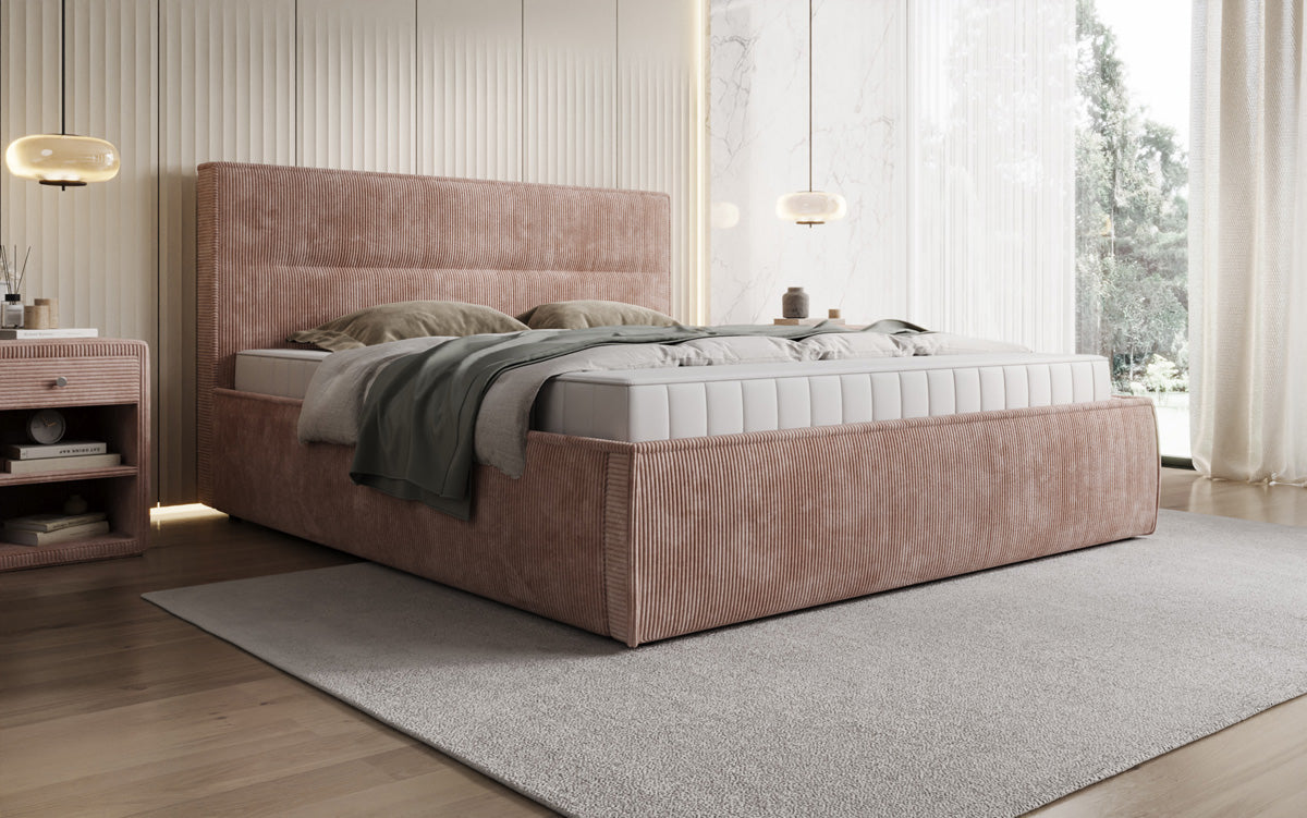 Designer Polsterbett Merry in Cord mit Stauraum