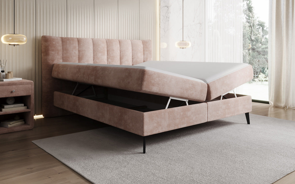 Luxusbetten24 Ines Boxspringbett Cord mit Stauraum 140‑200 cm Größe