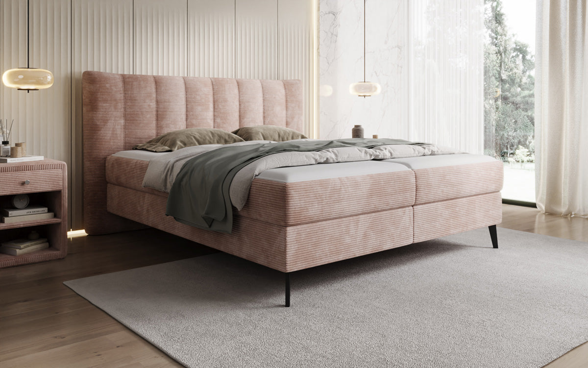 Luxusbetten24 Ines Boxspringbett Cord mit Stauraum 140‑200 cm Größe