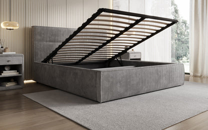 Designer Polsterbett Merry in Cord mit Stauraum