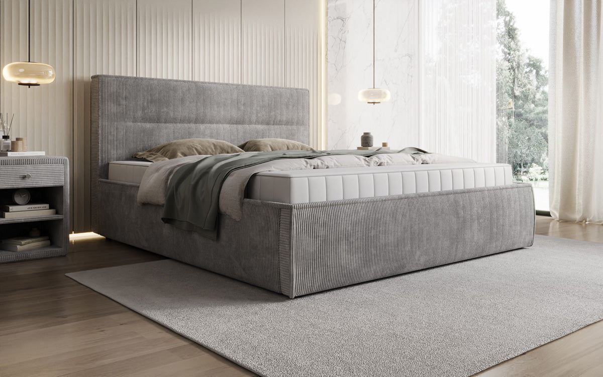 Designer Polsterbett Merry in Cord mit Stauraum