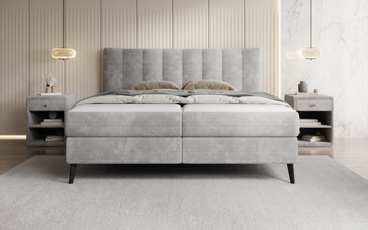 Luxusbetten24 Ines Boxspringbett Cord mit Stauraum 140‑200 cm Größe