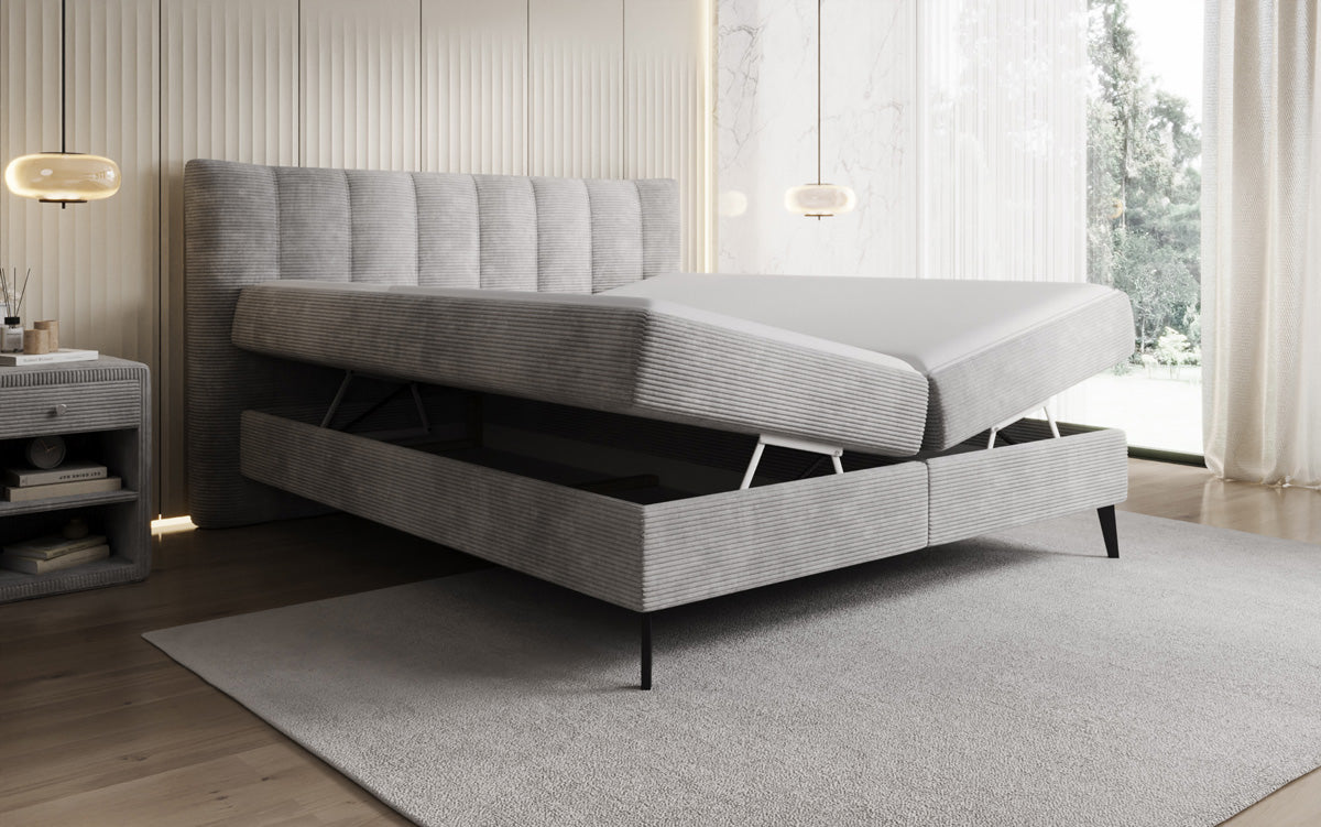 Luxusbetten24 Ines Boxspringbett Cord mit Stauraum 140‑200 cm Größe