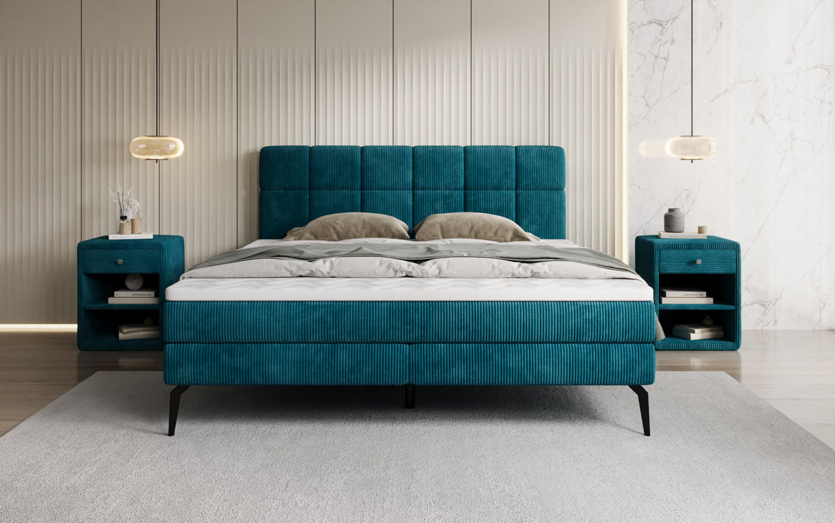 Luxusbetten24 Vera Boxspringbett Cord Design mit hohen Füßen